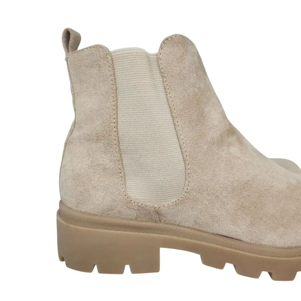 Nude Combat Boots Girls 4 Womens 5.5 Lugged Faux Suede Military Heeled Ankle